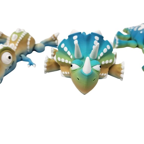 Set Of 3 Cartoon Dinosaur Figures T-Rex Triceratops Brachiosaurus 3d Printed (n) - Picture 7 of 16